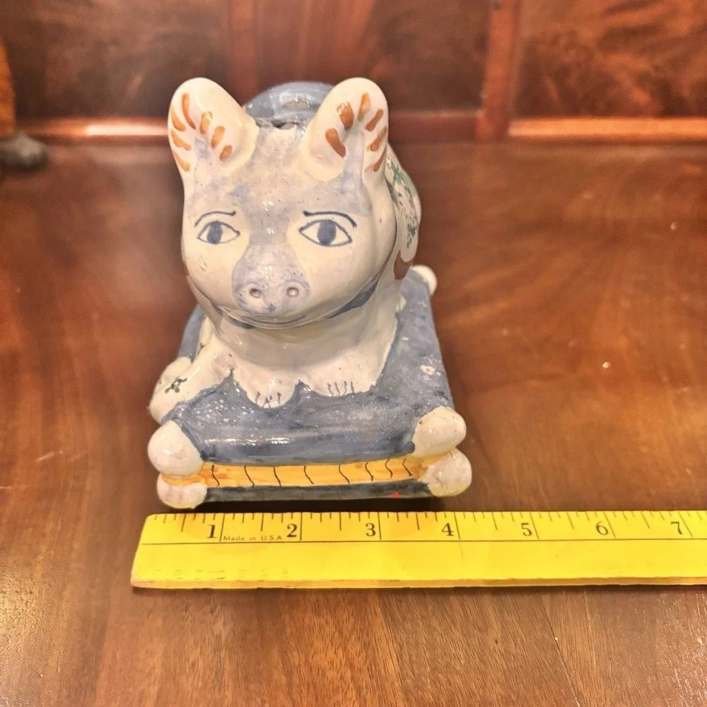 Vintage Portugal Pottery Cat Flower Frog Bud Vase Primitive Folk Art Signed 5